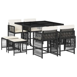 Ensemble à manger de jardin 9pcs coussins noir résine tressée 510626510626