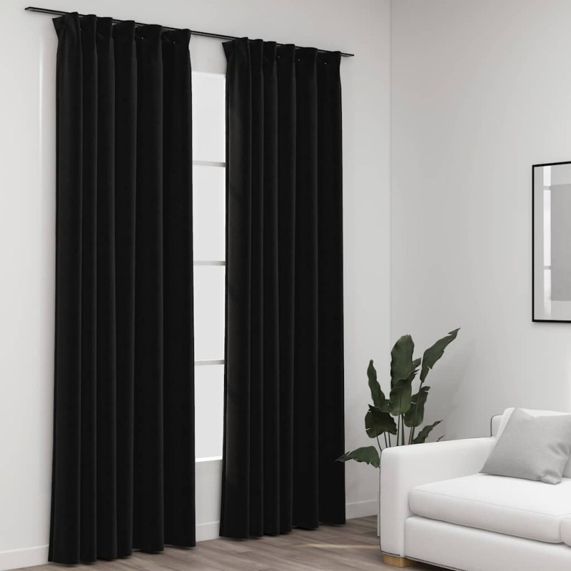 Rideaux occultants aspect lin crochet 2pcs Anthracite 140x225cm 510627510627