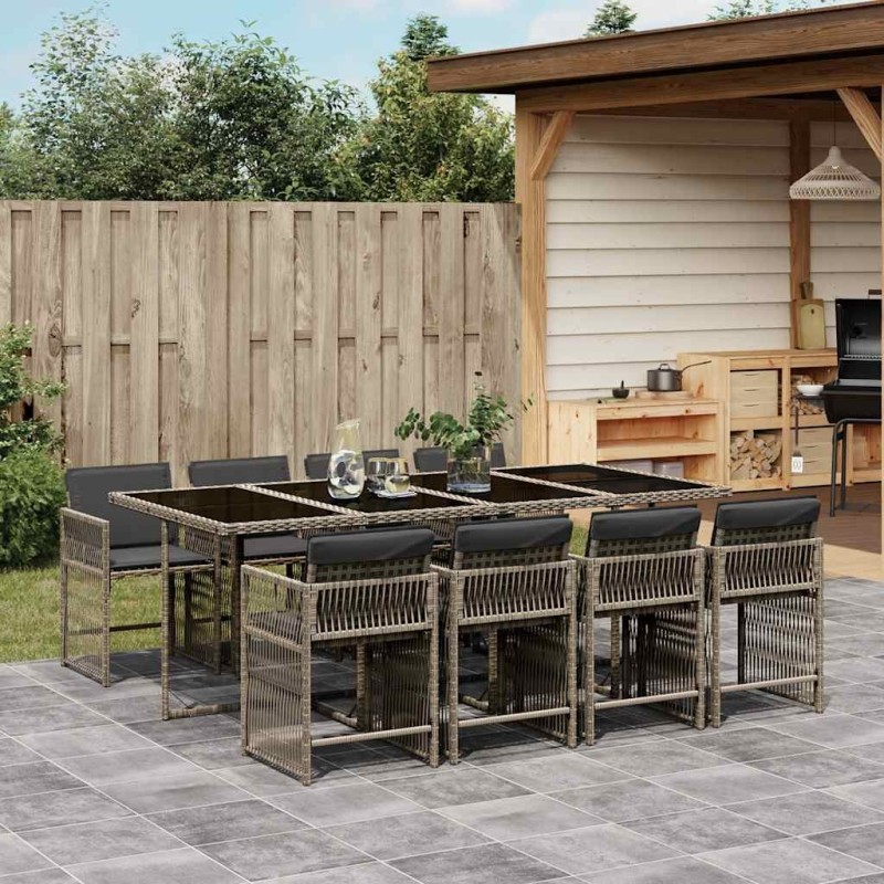 Ensemble à manger de jardin 9 pcs coussins gris résine tressée 510628510628