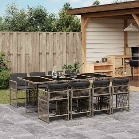 Ensemble à manger de jardin 9 pcs coussins gris résine tressée 510628510628
