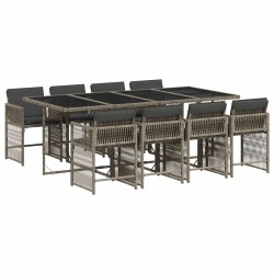 Ensemble à manger de jardin 9 pcs coussins gris résine tressée 510628510628