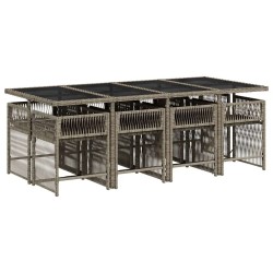 Ensemble à manger de jardin 9 pcs coussins gris résine tressée 510628510628