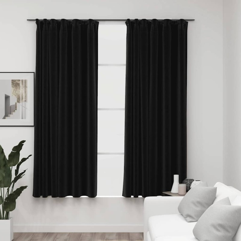 Rideaux occultants aspect lin crochet 2pcs Anthracite 140x175cm 510629510629