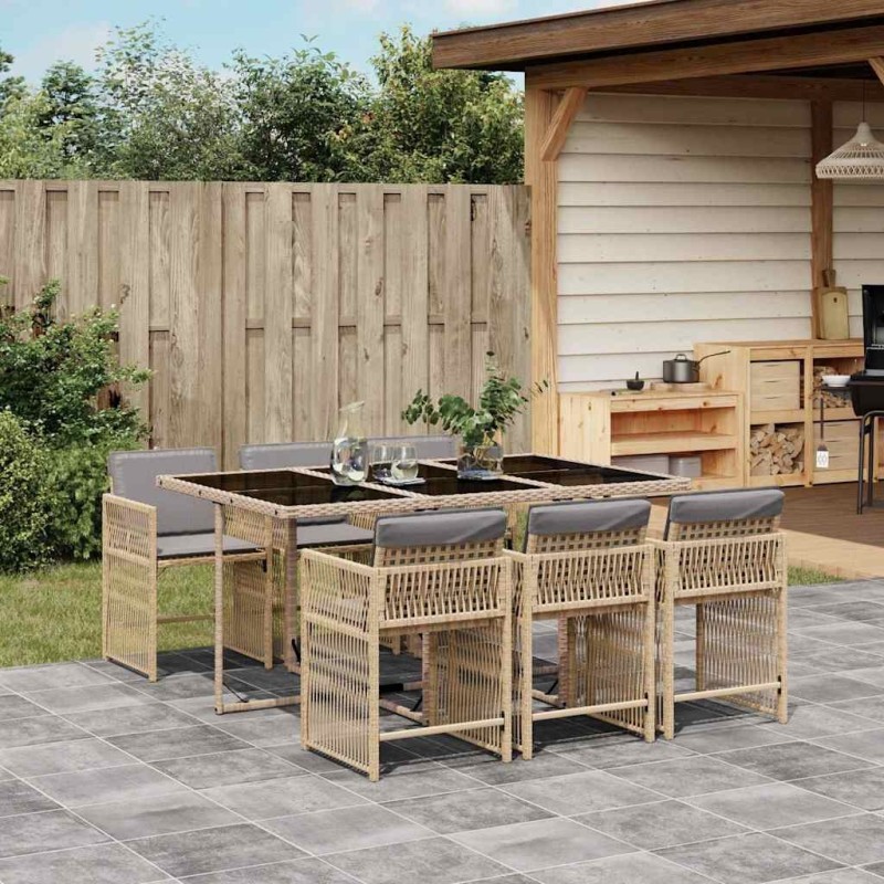 Ensemble à manger de jardin coussins 7 pcs mélange beige rotin 510630510630
