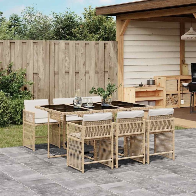 Ensemble à manger de jardin et coussins 7 pcs beige poly rotin 510631510631