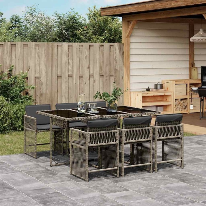 Ensemble à manger de jardin et coussins 7 pcs gris rotin 510632510632