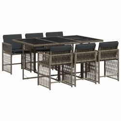 Ensemble à manger de jardin et coussins 7 pcs gris rotin 510632510632