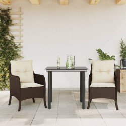 Ensemble à manger de jardin 3 pcs et coussins marron poly rotin 510635510635
