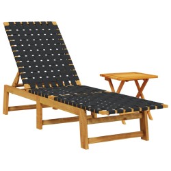 Chaises longues avec table noir bois d'acacia solide et tissu 510639510639
