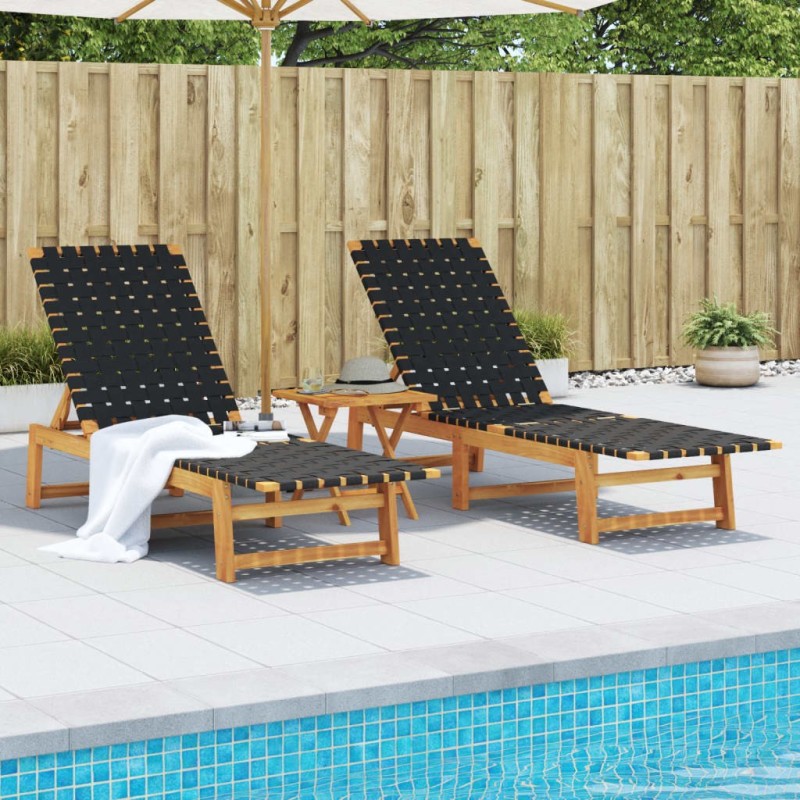 Chaises longues lot de 2 avec table noir bois massif d'acacia 510640510640