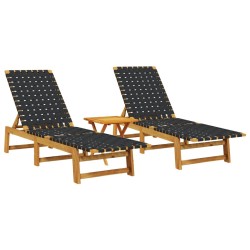 Chaises longues lot de 2 avec table noir bois massif d'acacia 510640510640