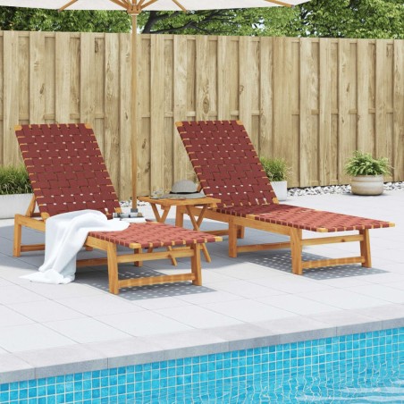 Chaises longues lot de 2 avec table rouge bois massif d'acacia 510642510642