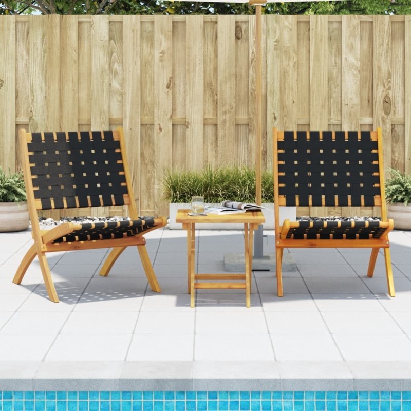 Chaises pliables de jardin lot de 2 avec table noir bois massif 510643510643