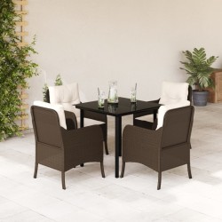 Ensemble à manger de jardin 5 pcs et coussins marron poly rotin 510648510648