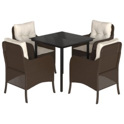 Ensemble à manger de jardin 5 pcs et coussins marron poly rotin 510648510648