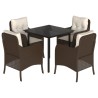 Ensemble à manger de jardin 5 pcs et coussins marron poly rotin 510648510648