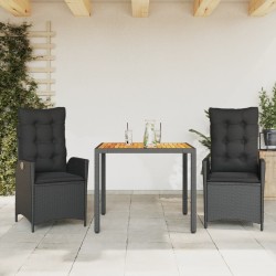 Ensemble à manger de jardin avec coussins 3 pcs Noir 510664510664