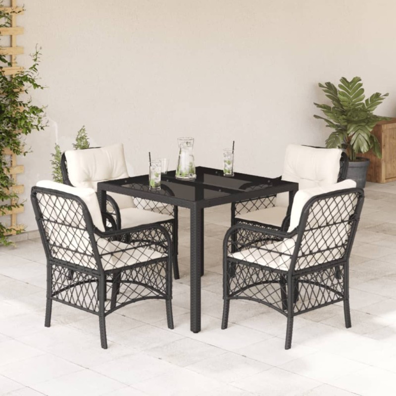 Ensemble à manger de jardin coussins 5pcs Noir Résine tressée 510666510666