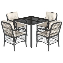 Ensemble à manger de jardin coussins 5pcs Noir Résine tressée 510666510666