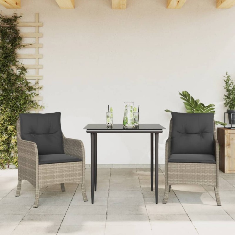 Ensemble à manger de jardin 3pcs coussins gris clair poly rotin 510667510667