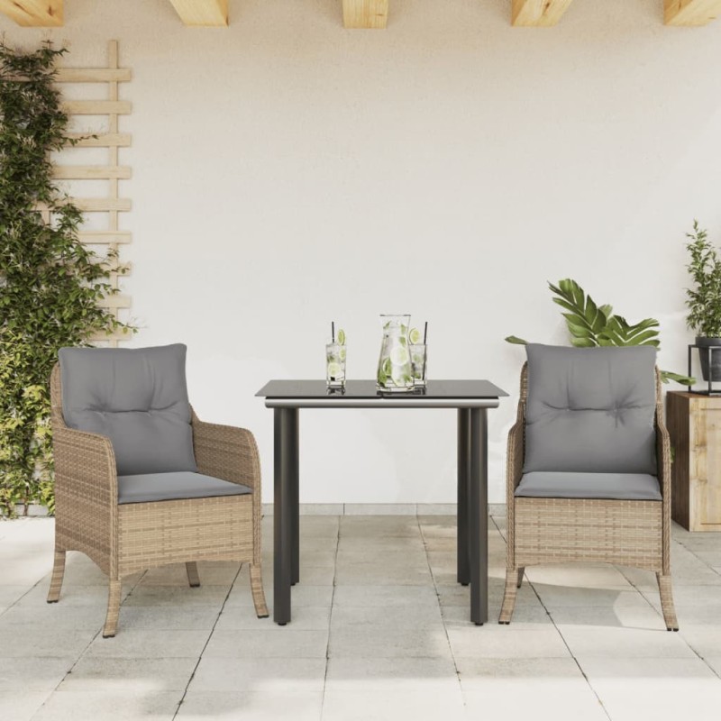 Ensemble à manger de jardin et coussins 3 pcs Beige poly rotin 510668510668