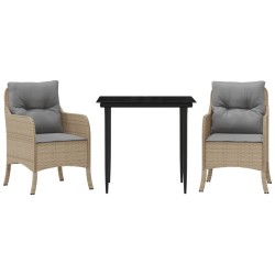 Ensemble à manger de jardin et coussins 3 pcs Beige poly rotin 510669510669