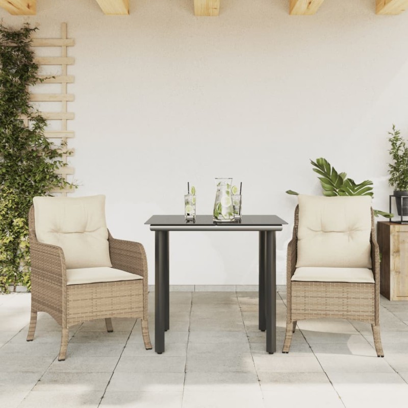 Ensemble à manger de jardin et coussins 3 pcs Beige poly rotin 510670510670