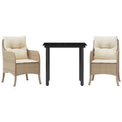 Ensemble à manger de jardin et coussins 3 pcs Beige poly rotin 510670510670