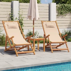Chaises de plage pliantes lot de 2 beige tissu et bois massif 510678510678
