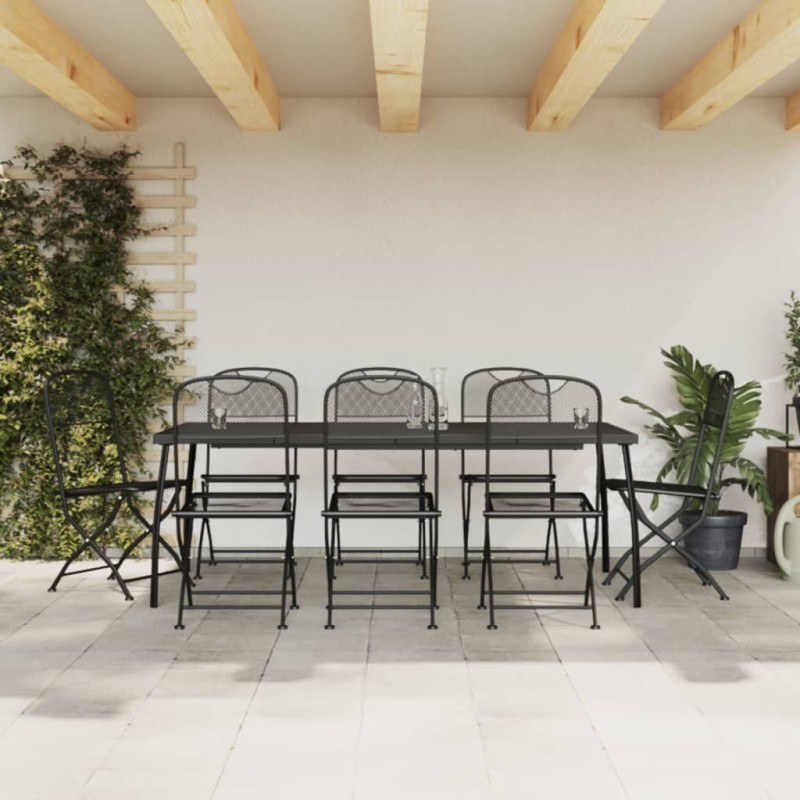 Ensemble à manger de jardin 9 pcs anthracite métal maille 510687510687