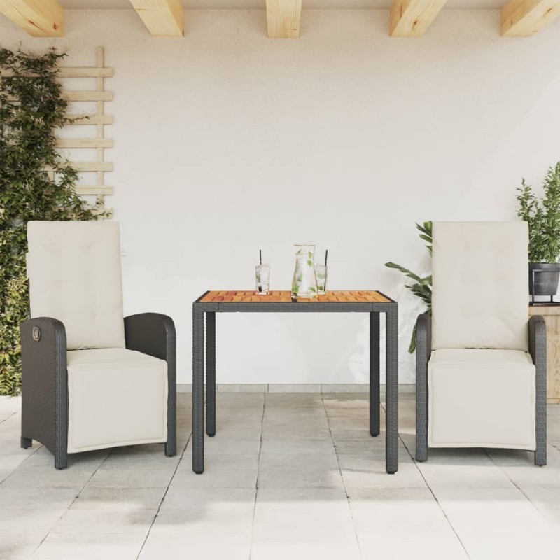 Ensemble de bistro 3 pcs avec coussins noir résine tressée 510690510690