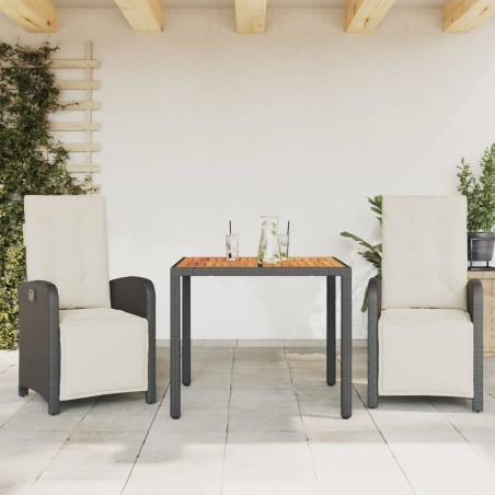 Ensemble de bistro 3 pcs avec coussins noir résine tressée 510690510690