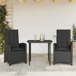 Ensemble à manger de jardin avec coussins 3 pcs Noir 510691510691