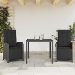 Ensemble de bistro 3 pcs avec coussins noir résine tressée 510693510693