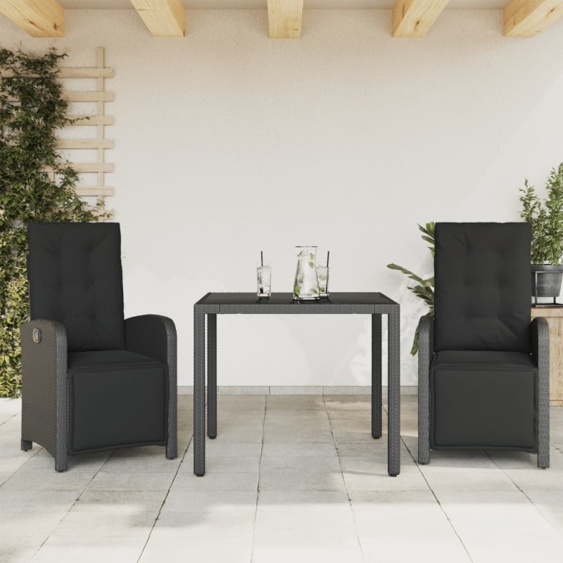 Ensemble de bistro 3 pcs avec coussins noir résine tressée 510693510693