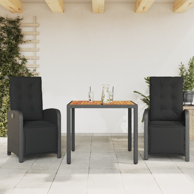 Ensemble de bistro 3 pcs avec coussins noir résine tressée 510694510694