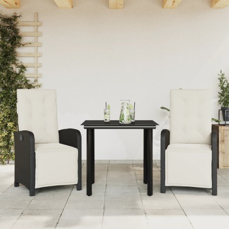 Ensemble de bistro 3 pcs avec coussins noir résine tressée 510697510697