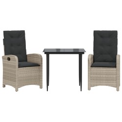 Ensemble à manger de jardin 3pcs coussins gris clair poly rotin 510699510699