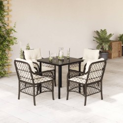 Ensemble à manger de jardin 5 pcs et coussins marron poly rotin 510707510707