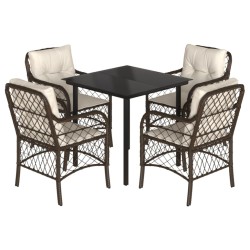 Ensemble à manger de jardin 5 pcs et coussins marron poly rotin 510707510707