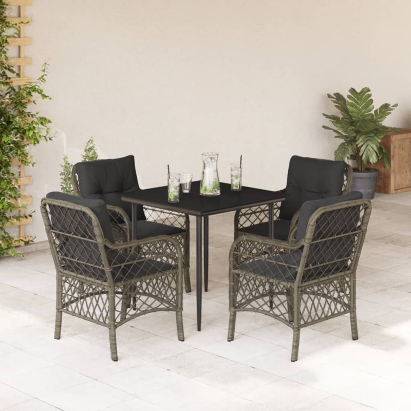 Ensemble à manger de jardin 5 pcs coussins gris résine tressée 510709510709