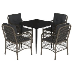 Ensemble à manger de jardin 5 pcs coussins gris résine tressée 510709510709