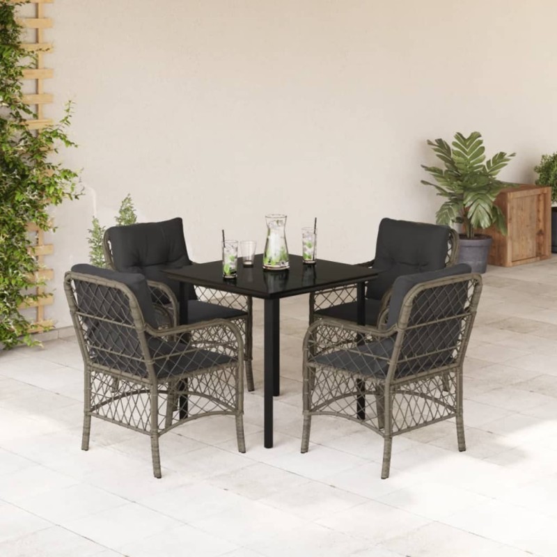 Ensemble à manger de jardin 5 pcs coussins gris résine tressée 510711510711