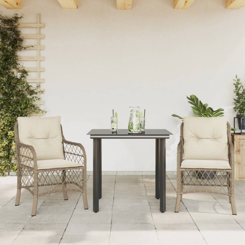 Ensemble de bistro 3 pcs avec coussins beige résine tressée 510712510712