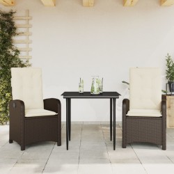 Ensemble à manger de jardin 3 pcs et coussins marron poly rotin 510714510714