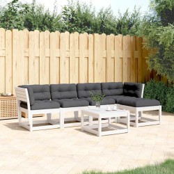 Salon de jardin 5 pcs avec coussins blanc bois massif de pin 510716510716