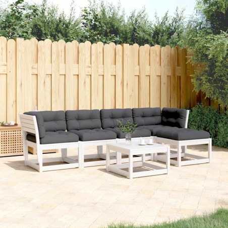 Salon de jardin 5 pcs avec coussins blanc bois massif de pin 510716510716