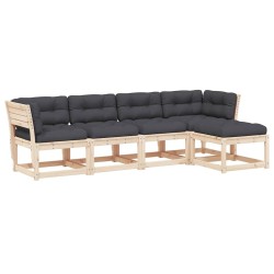 Salon de jardin 5 pcs avec coussins bois de pin massif 510722510722