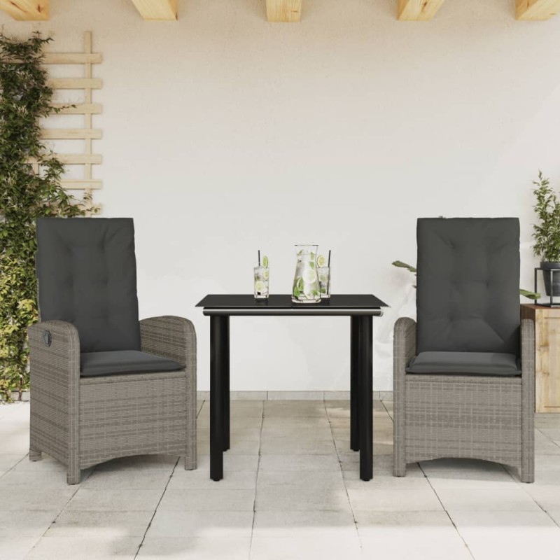 Ensemble à manger de jardin 3 pcs coussins gris résine tressée 510728510728