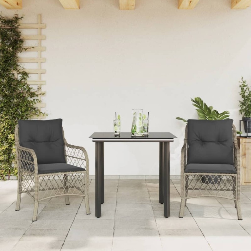 Ensemble de bistro 3 pcs et coussins gris clair résine tressée 510740510740